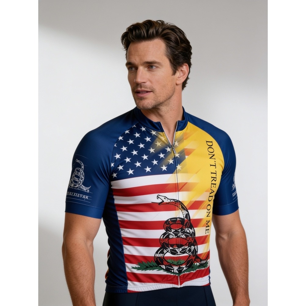 Mens Gadsden Flag Dont Tread On Me Cycling Jersey American Flag Patriotic Blue L - Picture 3 of 8